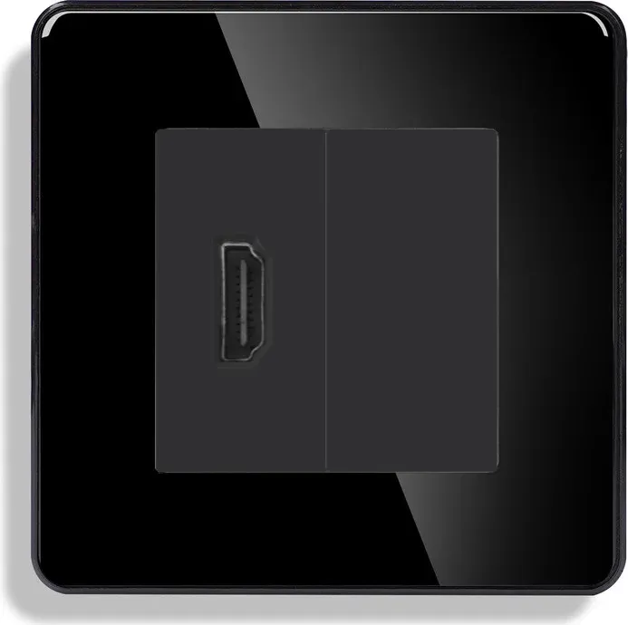 Розетка HDMI ELIOS, чорна, скляна рамка, настінна для телевізора, дизайнерська