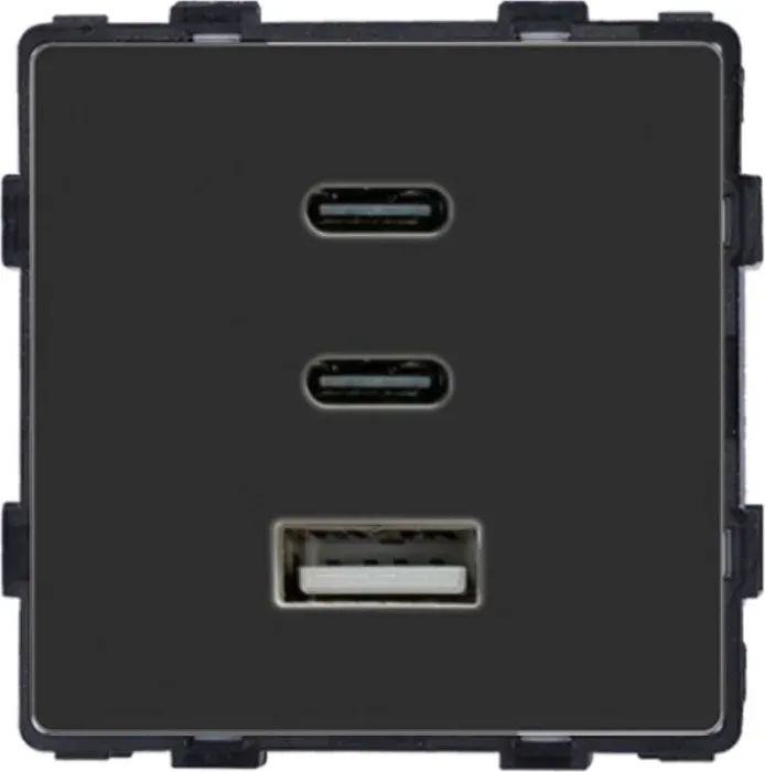 Розетка USB Type-C 65Вт, WALLPAD, чорна алюмінієва рамка, настінна, дизайнерська, швидка зарядка