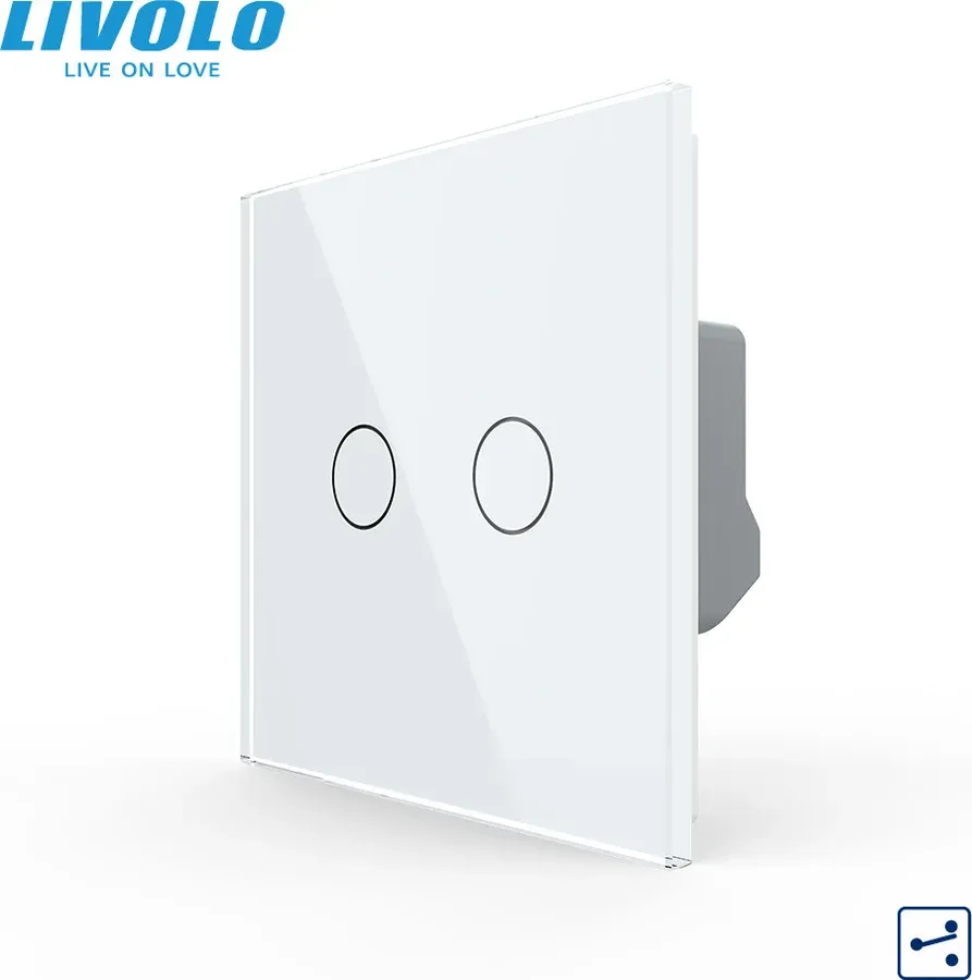 Прохідний сенсорний вимикач LIVOLO 2 клавіші білий скло 5А 230В