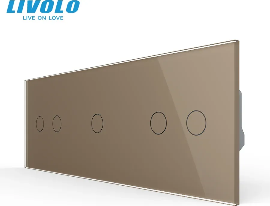 Сенсорний прохідний димер LIVOLO 5 сенсорів (2-1-2), золотий, скло, 2A 230V