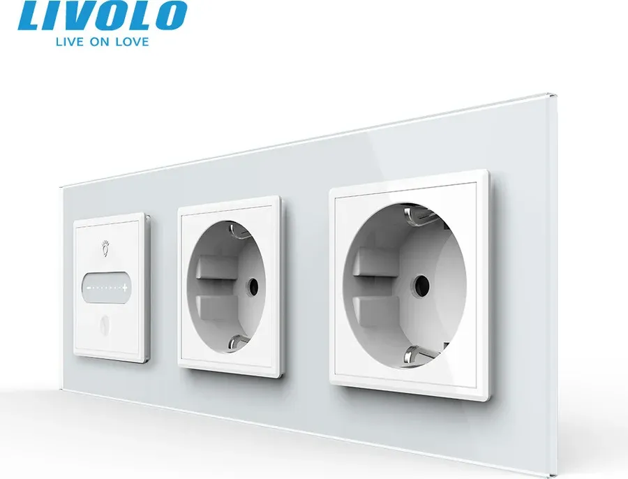 Розумний сенсорний димер LIVOLO з 2 розетками, білий, скло, 2A 230V