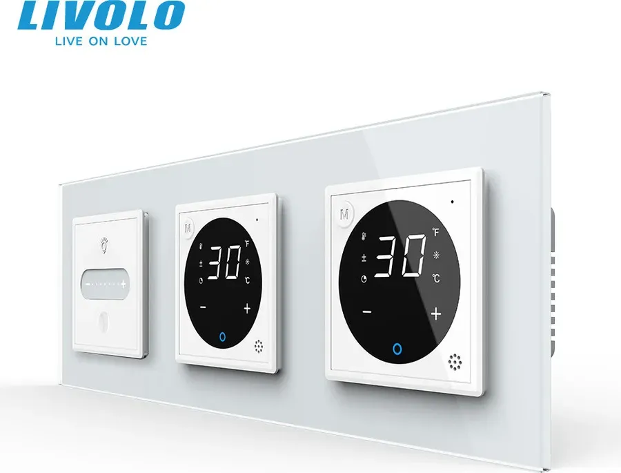 Розумний сенсорний димер LIVOLO з двома терморегуляторами, білий, скло, 16A 230V
