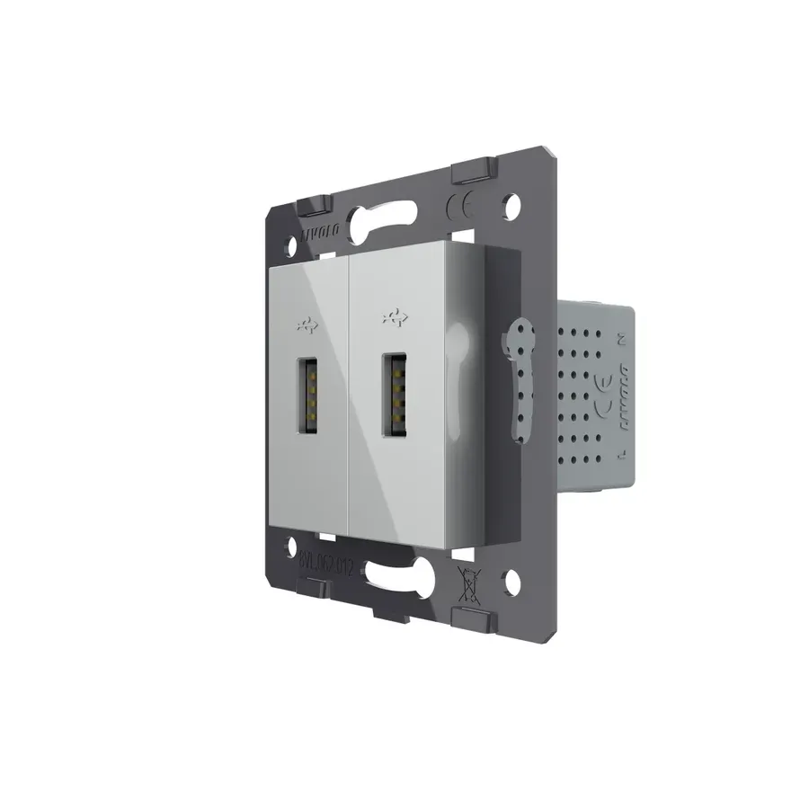 Подвійна розетка USB LIVOLO з блоком живлення, сіра скляна рамка, настінна, дизайнерська, для зарядки гаджетів