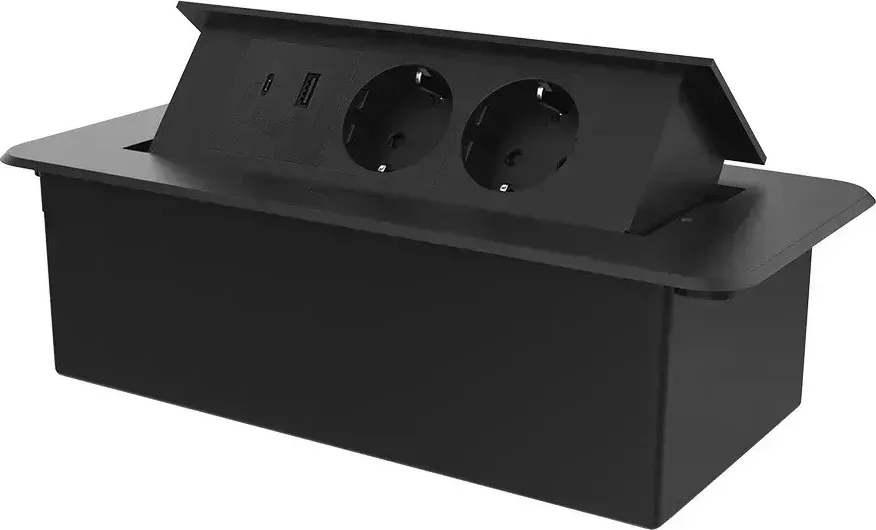 Меблева розетка LIVOLO з USB-A та USB Type-C 36 Вт, у стільницю, плавне відкриття, алюміній, чорна