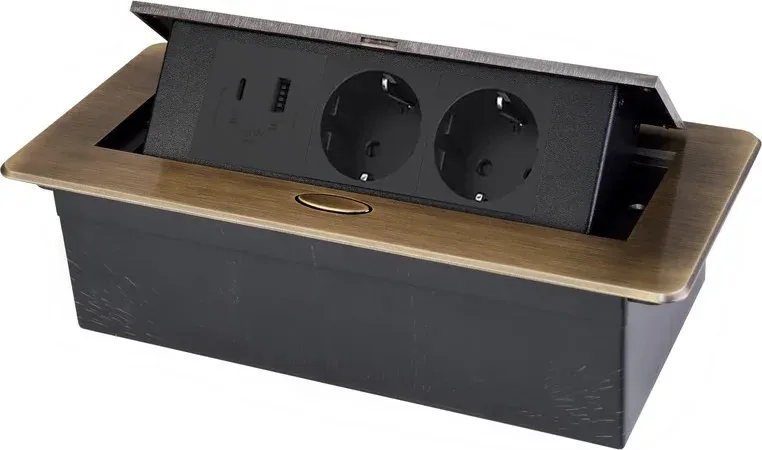 Меблева розетка LIVOLO з USB-A та USB Type-C 36 Вт, у стільницю, плавне відкриття, алюміній, бронзова
