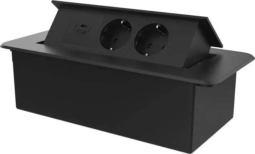 Меблева розетка LIVOLO з USB Type-C 45 Вт, у стільницю, плавне відкриття, алюміній, чорна
