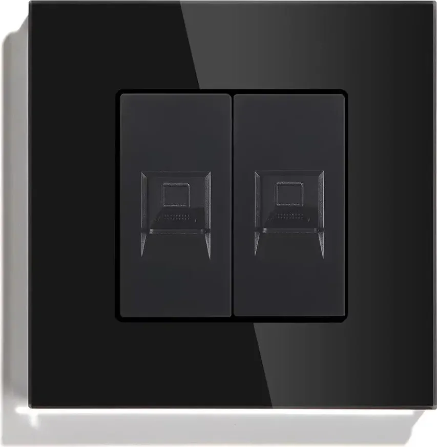 Розетка комп’ютерна подвійна RJ-45 LUXION, чорна, скляна рамка, дизайнерська настінна