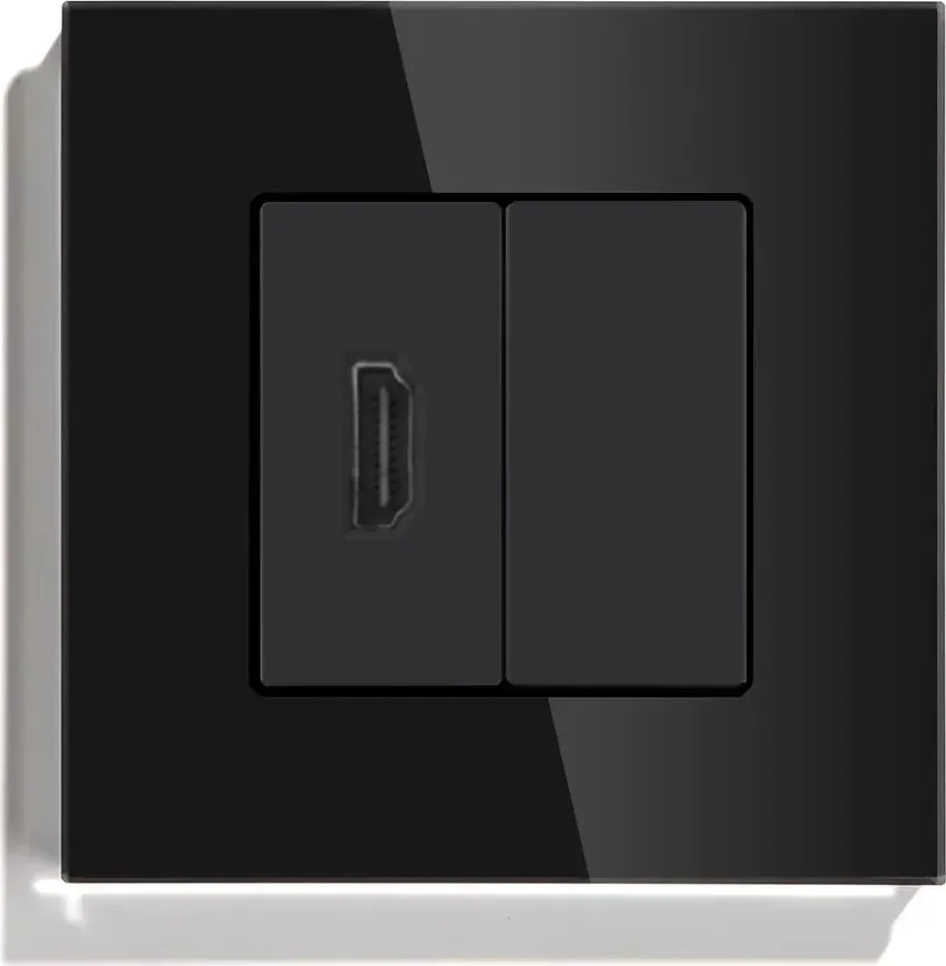 Розетка HDMI LUXION, чорна, скляна рамка, настінна для телевізора, дизайнерська