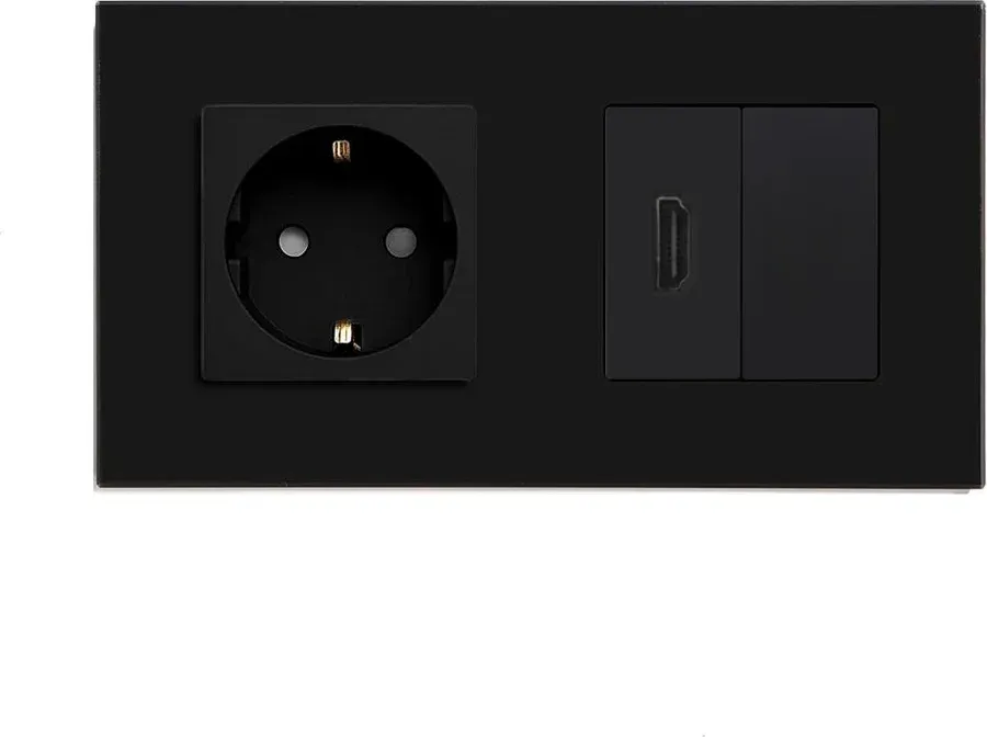 Розетка HDMI LUXION, чорна, настінна дизайнерська, скляна рамка