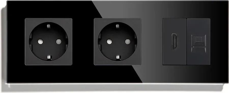 Розетка LUXION з HDMI і Інтернет RJ-45, чорна, настінна, скляна рамка
