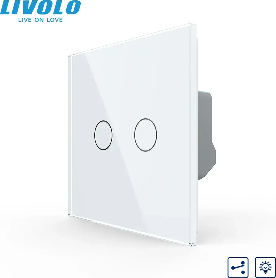 Сенсорний димер LIVOLO, 2-сенсорний, прохідний, білий, скляна панель, 2 А 230 В,